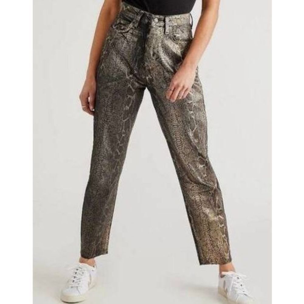 Free People Metallic Snake Print Straight Leg Jeans